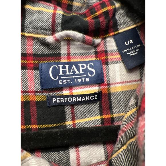 Chaps Men’s Long Sleeve Plaid Flannel Button Down Soft Casual Shirt Size L Red - Picture 3 of 4